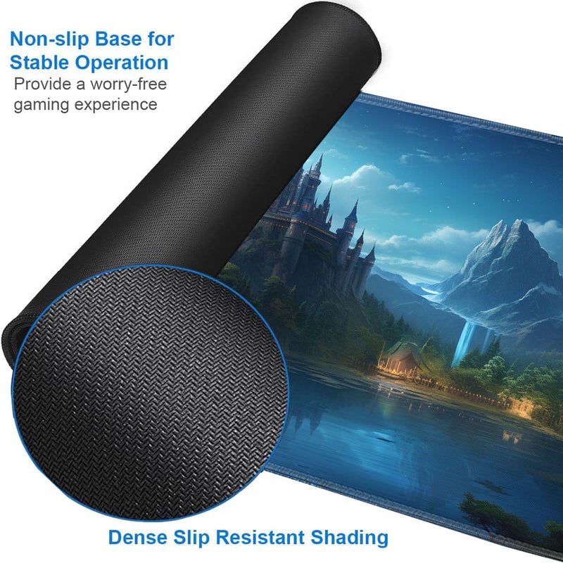 JVGFYNKL for MTG Playmat + Drawstring Travel Pouch + 6 Dice Counter, for Tabletop Trading Card Game Playmats or Large Mouse Pad, Anti-Slip Rubber 24 x 14 in, Castle Forest for TCG Playmat - Image 5